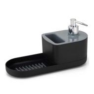 Porta Detergente 10cm Por 24,5cm Com Suporte Para Bucha e Sabão Cinza